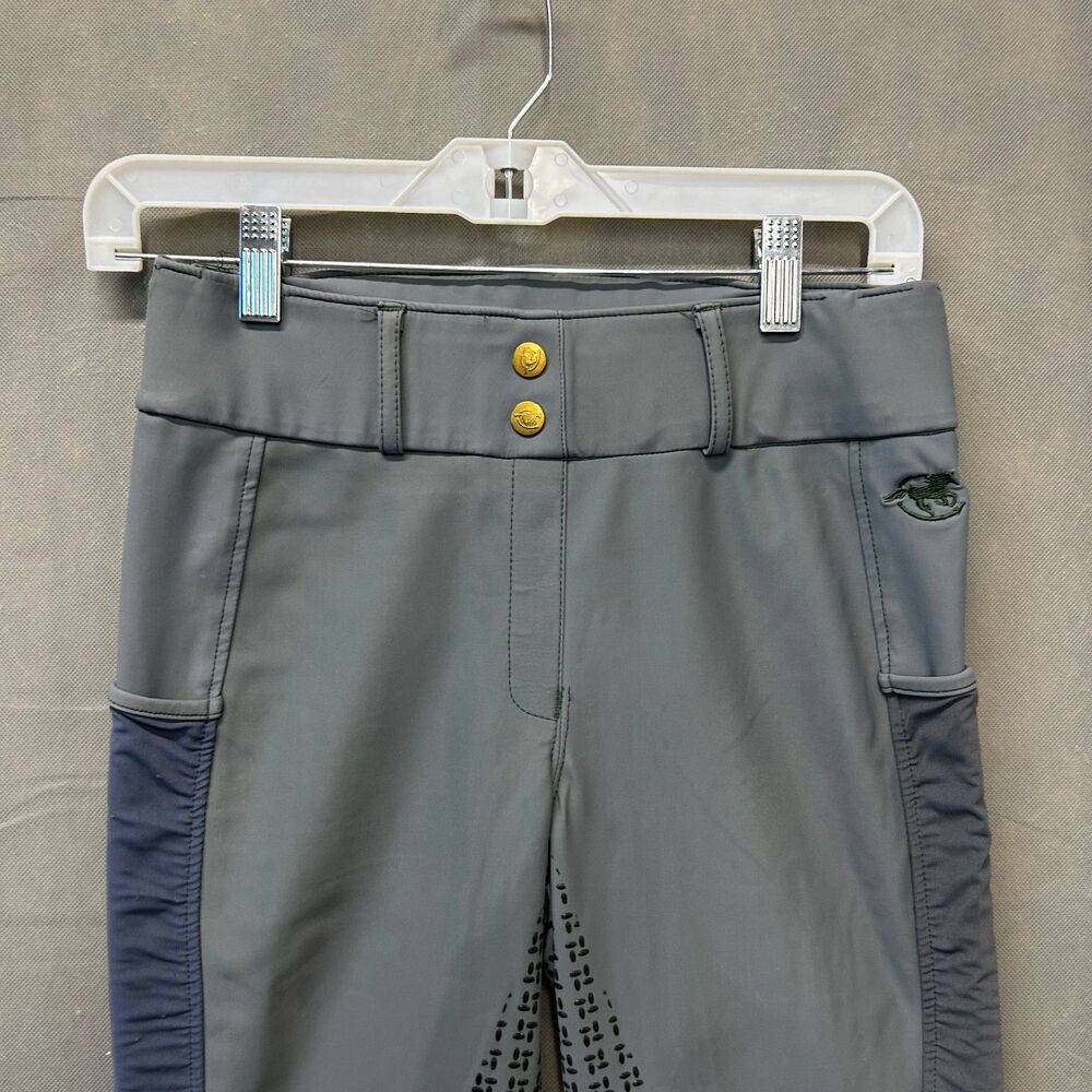 Riding Breeches Pants Women's Size Small Gray Grip Seat Pockets Equestrian Nylon